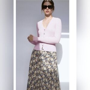 ZARA High Waisted Floral Midi Skirt